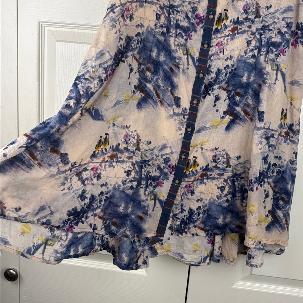 Arrata Silent Journey Abstract Floral Cotton Button Boho Tunic Size Medium - Picture 5 of 11